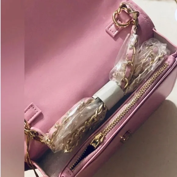 Bebe Nadine Pleats Flap Crossbody Bag Purse Pink Logo 7.5x5x2 Clutch - NWT - Picture 4 of 6